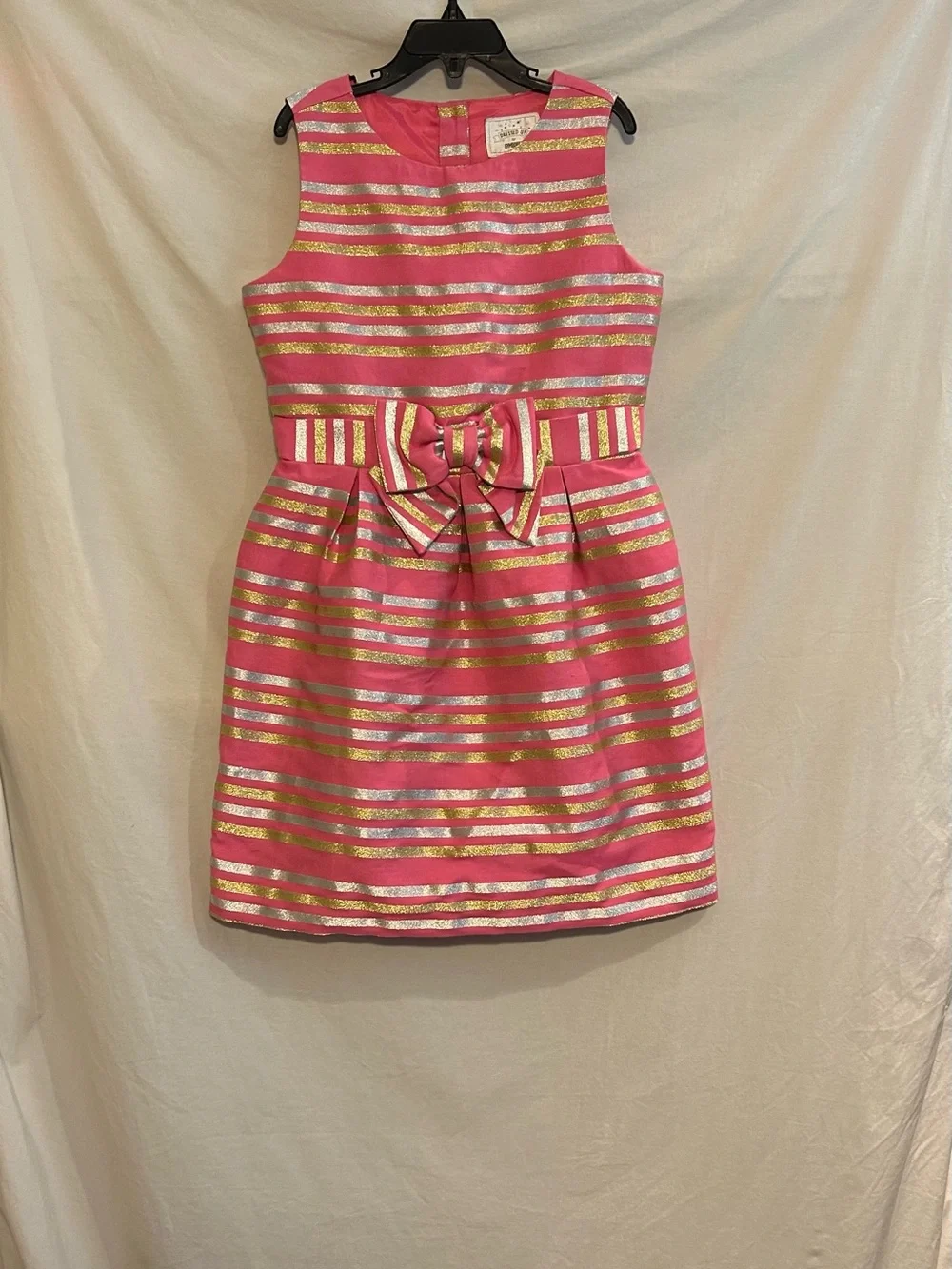 Gymboree Girls 10 Pink Gold Silver Stripes Sleeveless Dress Dressed Up Party